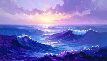 Purple Sunset Over Majestic Ocean Waves.