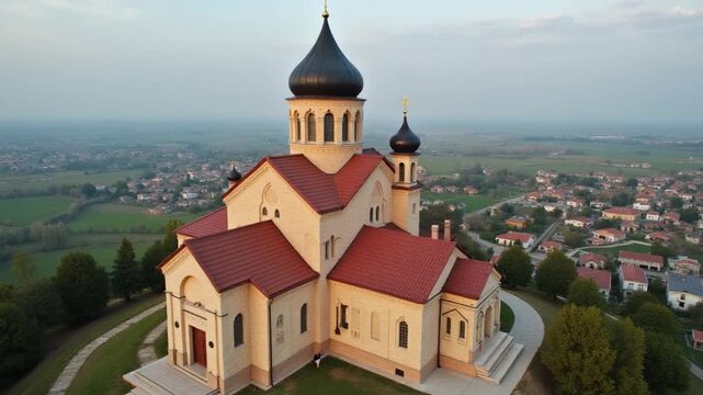 Aerial fly over tourists