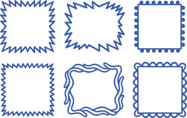 Six Blue Decorative Square Frames With Transparent Background border