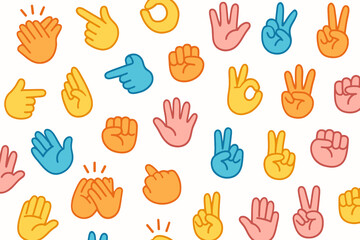 Colorful Hand Gesture Icons Collection with Various Signs and Expressions