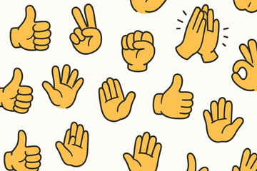 Collection of Yellow Hand Gesture Icons Showing Various Expressions and Actions