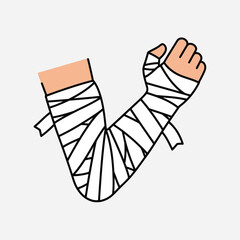 Injured arm wrapped in bandages illustration medical healthcare injury recovery concept vector