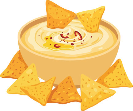 Delicious queso dip with tortilla chips ready to enjoy mexican party food appetizer vector