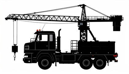 Fototapeta premium Black silhouette of a heavy-duty truck-mounted crane