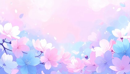 Cute Kawaii Sakura Blossoms Floating in Pastel Gradient Background
