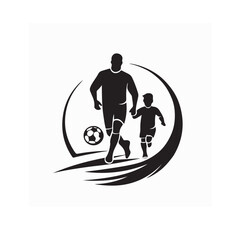 Happy Father and Son Playing Soccer Silhouette Vector on white background