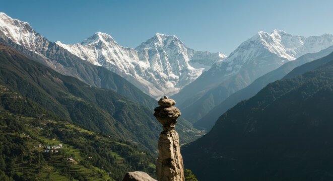 Majestic snow covered mountains and rock formations creating a sense of peace and harmony nature