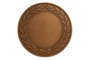 Bronze medal award with laurel wreath and blank space for text, symbolizing third place victory and honor on transparent background