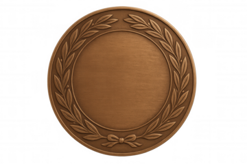 Bronze medal award with laurel wreath and blank space for text, symbolizing third place victory and honor on transparent background