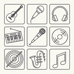 &ldquo;Flat outline cinema icons &mdash; film reel, clapperboard, director&rsquo;s chair, popcorn, 3D glasses, camera, spotlight, ticket, red carpet, projector &mdash; thin stroke vector.&rdquo;