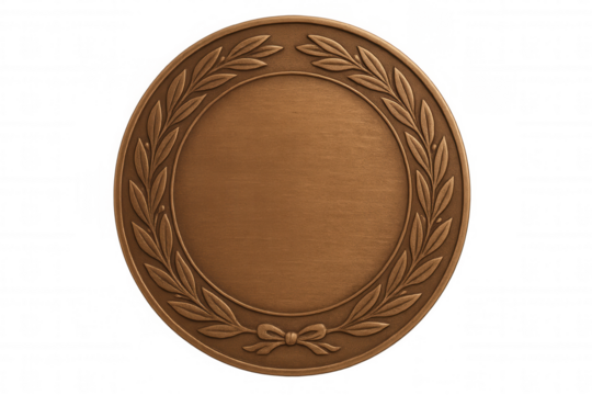 Bronze medal award with laurel wreath and blank space for text, symbolizing third place victory and honor on transparent background