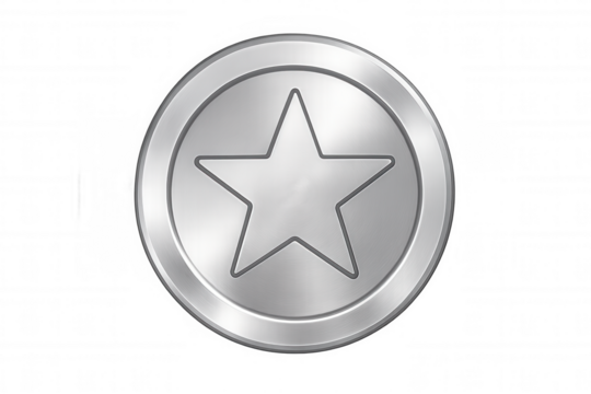 Silver star token icon representing excellence, reward, achievement, rating, and quality on a transparent background - Powered by Adobe