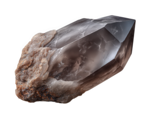 Smoky quartz crystal shard mineral element, translucent brown gemstone, rough texture, natural stone, geology specimen, isolated on transparency background