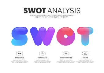 SWOT analysis infographic modern futuristic style with colorful round font template design on white background