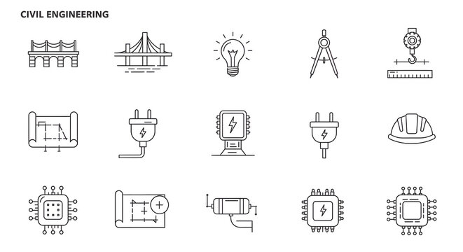 Civil Engineering & Construction - Thin Line Icon Set, Engineering, Building, Design