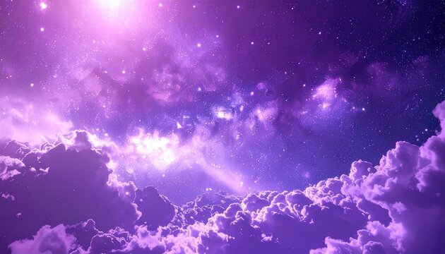 Purple Nebula Sky, Starry Cloudscape, Cosmic Clouds, Dreamy Space, Vivid Colors, Celestial View. - Powered by Adobe