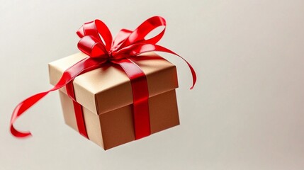 Obraz premium Gift Box with Red Ribbon Bow for Holiday Packaging, Birthday Celebration, Business Present, Wedding Party, Promotion and Creative Design