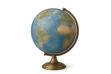 Vintage world globe with an old map of earth, exploring global navigation, education, and travel concepts