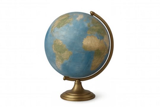 Vintage world globe with an old map of earth, exploring global navigation, education, and travel concepts