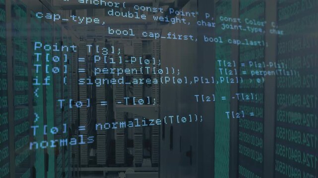 Opening showing C++ overlay scrolling between server racks revealing HTTP setup and intersection