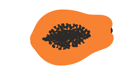 Simple illustration of a halved papaya fruit with its characteristic orange flesh and black seeds visible.