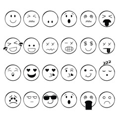 Black and White Emoji Faces Icons. Hand Drawn Doodle Emoticons Vector Illustration