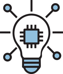 Light Bulb with Processor Chip and Gear Icon in Minimalist Line Art