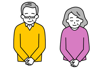 お辞儀をする年配の男女　セット