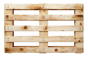 Wooden Pallet: An overhead shot of a sturdy, brand-new wooden pallet, a testament to its enduring design and functionality. Ideal for logistical, cargo, and industrial concepts.