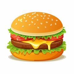 CartoonStyle Burger with Dripping Cheese Lettuce Tomato and Sesame Seed Bun.