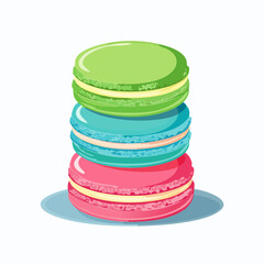 Stacked Macarons Green Blue and Pink Confections with Creamy Filling.