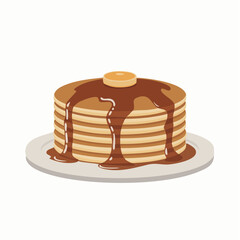 Stack of Pancakes with Syrup and Butter on a Plate Illustration.