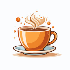 Steaming Coffee Cup with Creamy Swirls and Floating Bubbles on a Saucer.