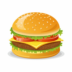 Stylized Burger Illustration with Sesame Seed Bun Lettuce Cheese Tomato and Beef Patty.