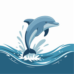 Fototapeta premium Stylized Dolphin Leaping from Blue Waves with Splashing Water Illustration.