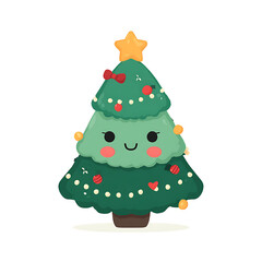 Adorable Christmas tree character with star and bow