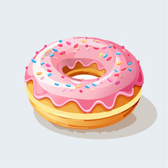 Cartoon Donut with Pink Icing and Colorful Sprinkles Sweet Treat Illustration.