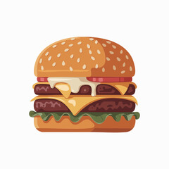 Cartoon Double Cheeseburger with Dripping Sauce and Sesame Seed Bun Illustration.