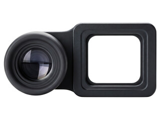Camera viewfinder attachment for professional photography equipment on a transparent background