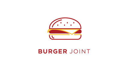A minimalist logo featuring a stylized burger with cheese and a sesame seed bun, accompanied by the text 