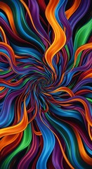 A vibrant, swirling design of colorful ribbons exploding outward from a central point, showcasing a dynamic interplay of hues and textures.