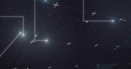 Brighter points appearing near top dropping leaving trails bending into light nodes forming circuit - Powered by Adobe