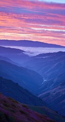 Mountain valley at dawn, vibrant colors