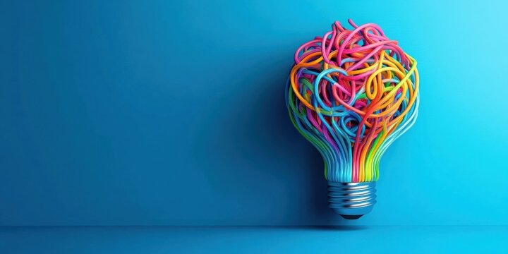 3D rendering light bulb blue background shape heart Lightbulb as brain - Powered by Adobe