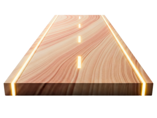 Surreal empty road made of stone with glowing lane markers on a transparent background