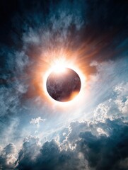 Obraz premium Premium Total Solar Eclipse with Solar Corona and Flares Modern Cosmic Phenomenon for Science Campaigns and Educational Social Media Content