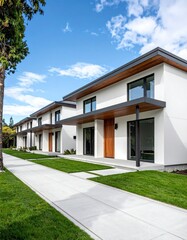 Modern row houses with a walkway