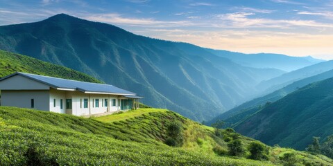 Fototapeta premium Premium Authentic Tea Plantation Factory in Mountain Landscape Inspiring Eco Tourism Content for Modern Agriculture and Environmental Marketing Campaigns