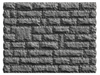 Wall cladding panel with a rough dark gray stone block texture on a transparent background