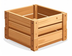 Empty Light Brown Wooden Crate Isolated on White Background